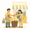 Icono de comercio local gestionando residuos orgánicos para compostaje