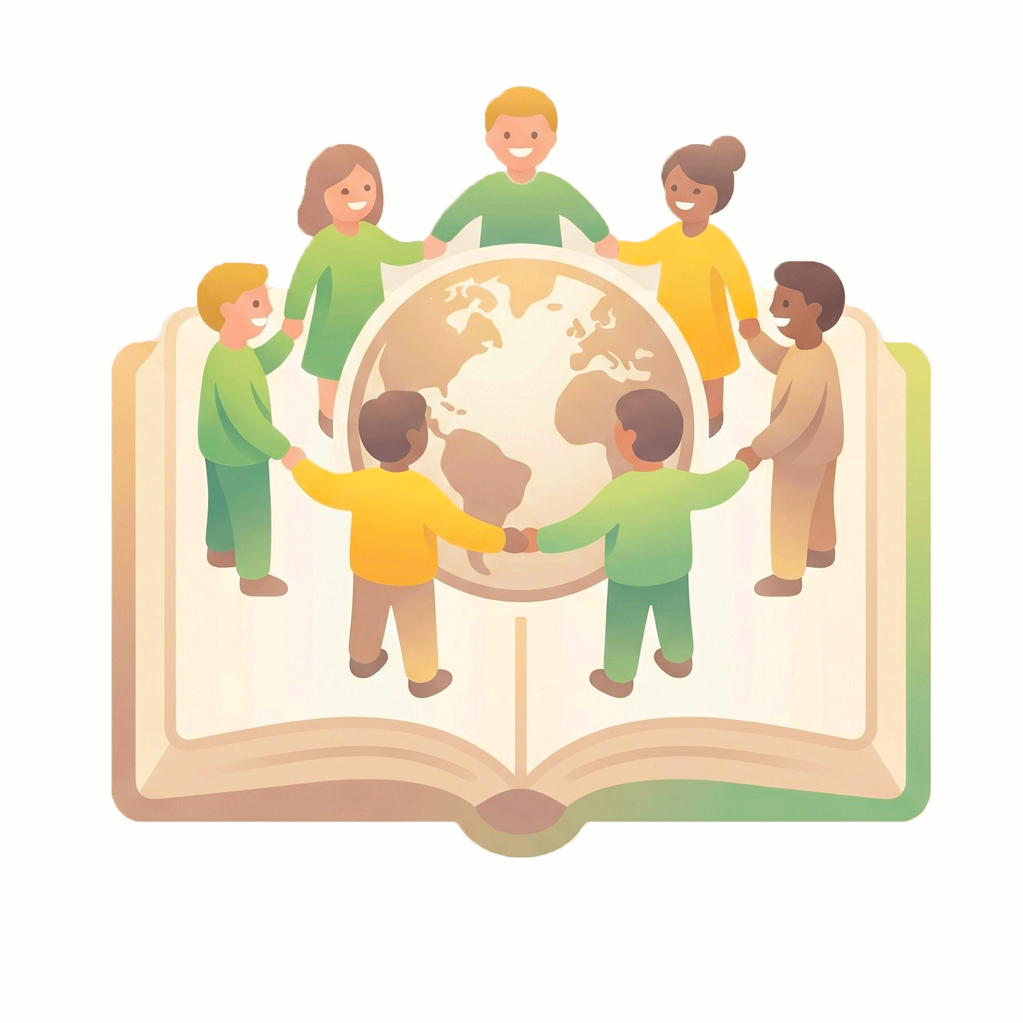 Ilustración de personas alrededor del planeta representando la educación ambiental y la sostenibilidad