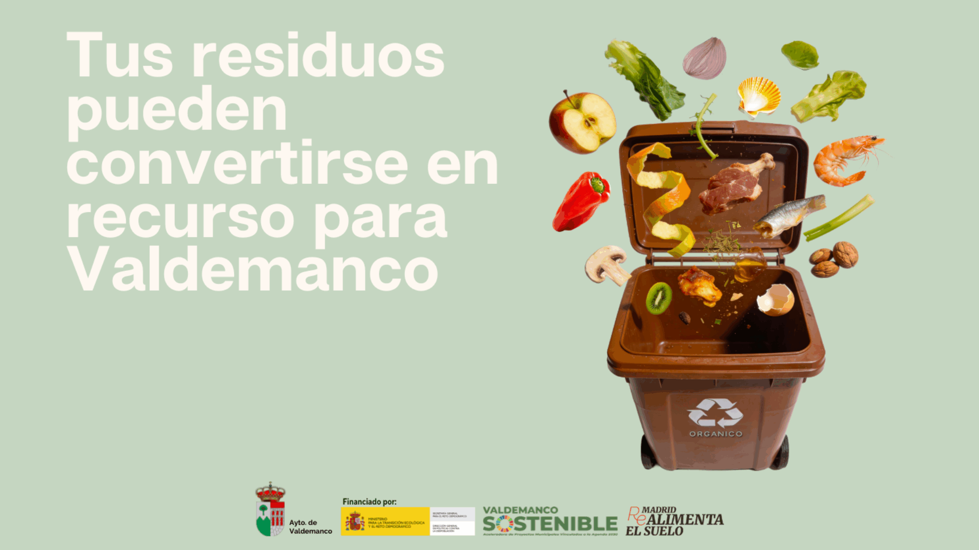 Ilustración de residuos orgánicos transformándose en compost en Valdemanco
